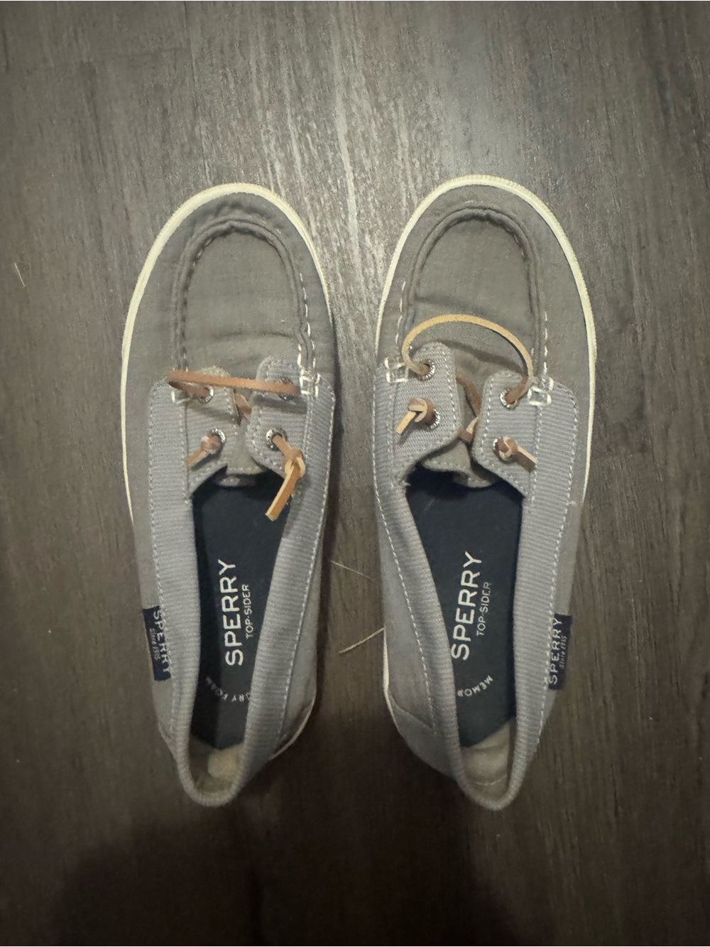 Sperry Gray Canvas Boat Shoes Tan Laces Women’s Size 6 Nautical Casual